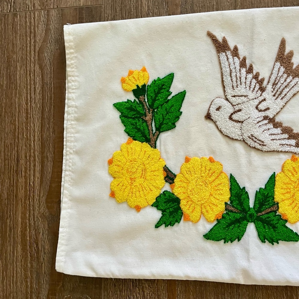 Embroidered Bird and Floral Pillow 17/25 inches - Picture 9 of 12